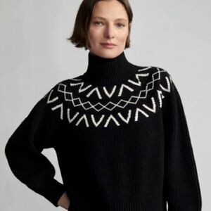 Varley Fair Isle Black and White sweater XS EUC runs big